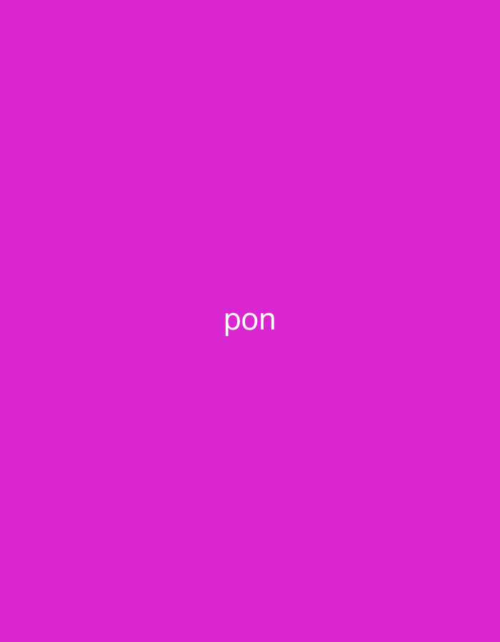 The image displays a solid magenta background. No people or objects are depicted, and there is no discernible scene or setting beyond the abstract color field. No activity or event is taking place. The only notable detail is the word "pon" written in white, sans-serif font, centered on the magenta background. No other contextual cues such as time of day, weather, or specific location are visible within the image, nor are any emotions conveyed.
