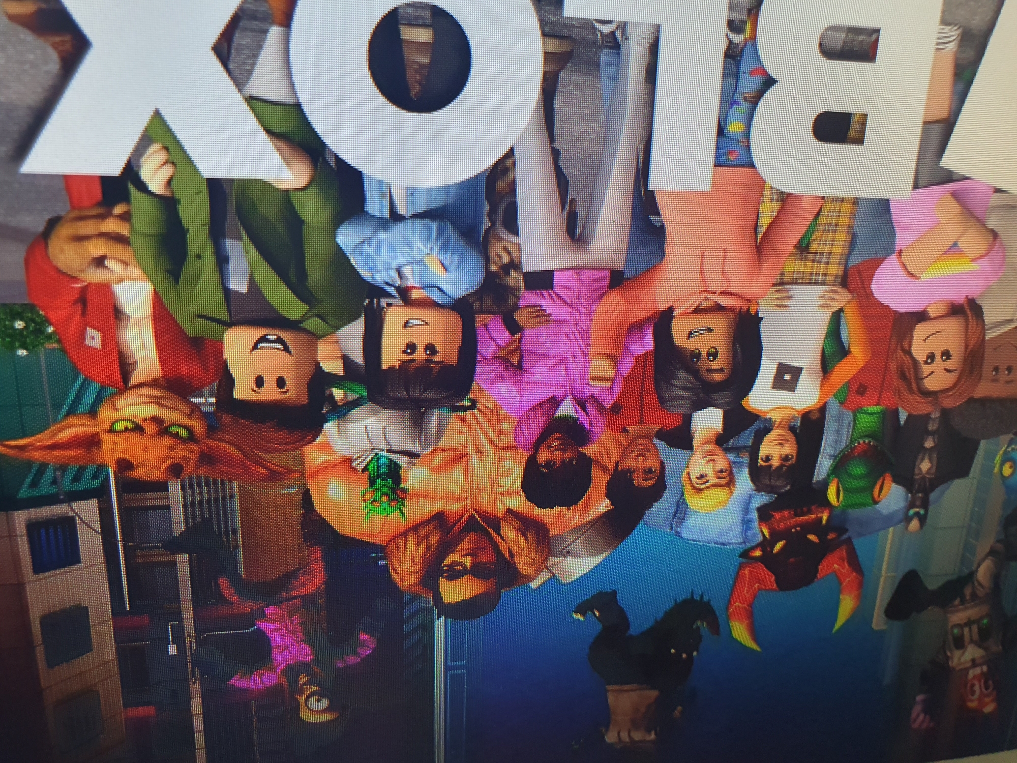 The image displays a group of Roblox characters with a city skyline in the background. The characters vary in appearance, some resembling humans, while others are monstrous creatures. The city skyline features tall buildings, suggesting an urban environment. The overall scene is brightly lit and appears to be an illustration or digital artwork. The text "ROBLOX" is prominently displayed in large white letters at the bottom of the image. There is no discernible connection to Tashkent, Uzbekistan.