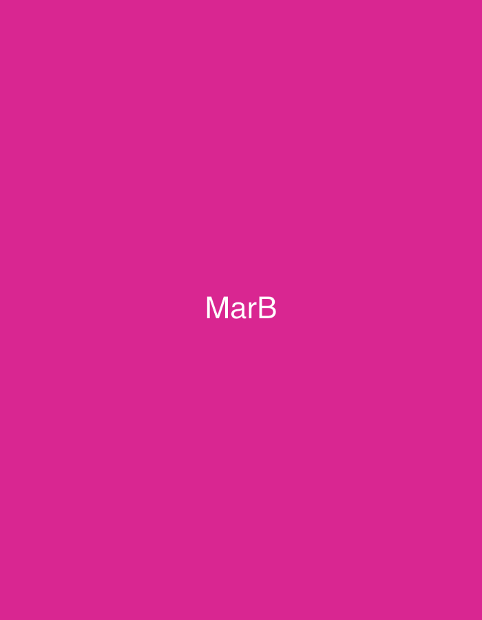 The image displays a solid magenta background. Centered horizontally and approximately vertically, the white sans-serif text "MarB" is prominently featured. There are no individuals, discernible objects, actions, or specific environmental features depicted within the frame beyond the text and colored backdrop. The scene represents an abstract graphic, purportedly located in Casablanca, Morocco.