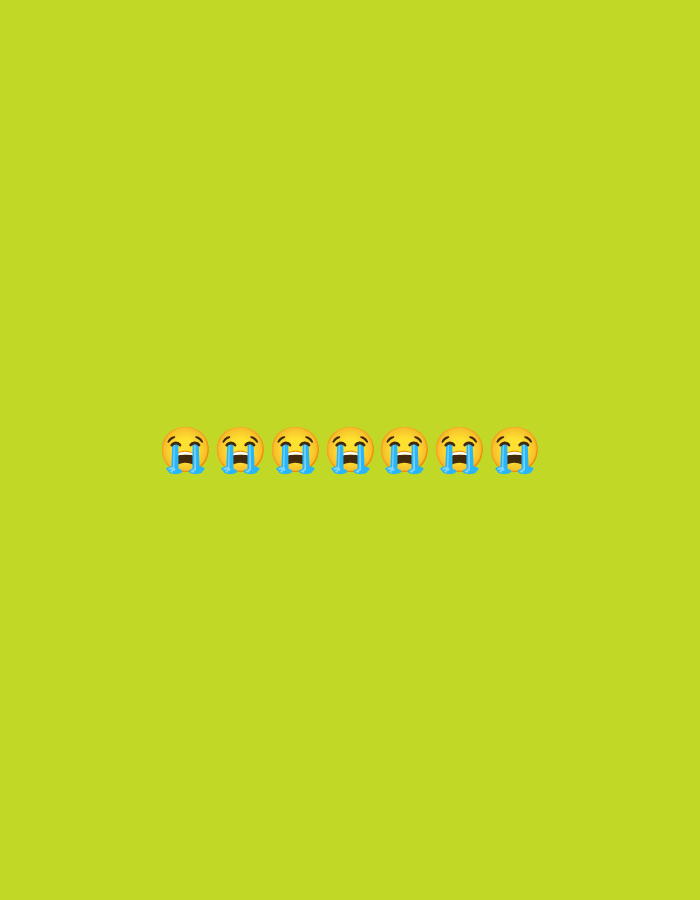 The image shows a row of seven crying face emojis against a plain light green background. There is nothing in the image to indicate a location in Bukit Ketok, Indonesia, or any other specific location.