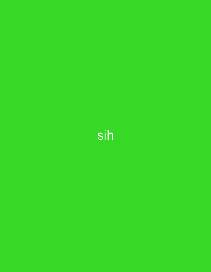 The graphic features a uniform, vibrant lime green background that fills the entire frame. Centrally positioned, both horizontally and vertically, is the lowercase word "sih" rendered in white sans-serif text. There are no other visual elements, such as people, distinct objects beyond the text, identifiable landmarks, or environmental features, that would situate this image within the city of Casablanca, Morocco, or any specific geographic location. The image does not depict any observable actions or interactions, presenting solely a textual overlay on a monochromatic field.