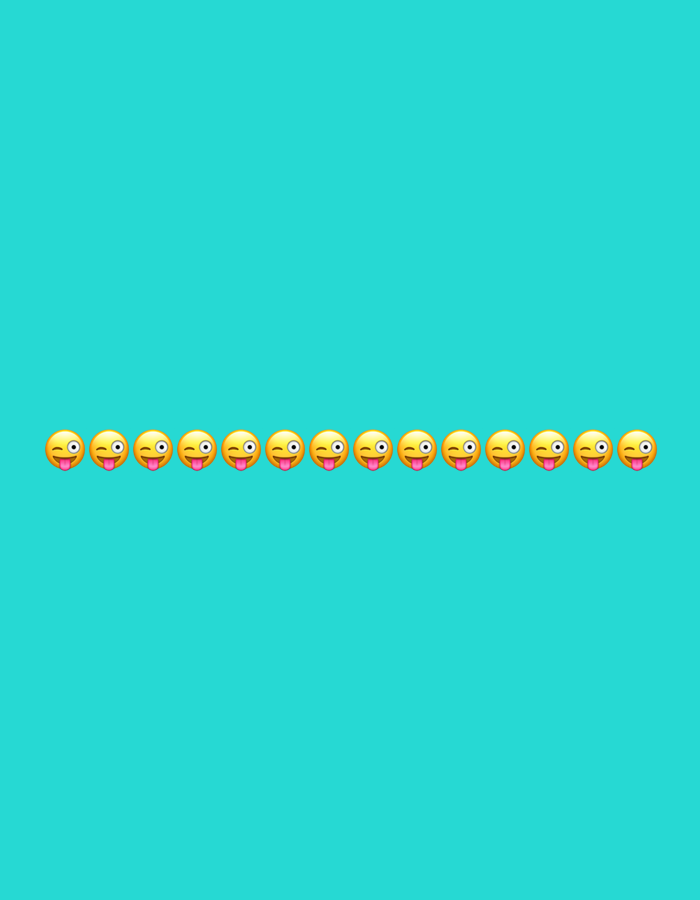 The image displays a horizontal row of identical yellow emojis with wide smiles, one eye winking, and the tongue sticking out. These emojis are centrally aligned in the lower portion of the frame against a solid, vibrant turquoise background. There are no people, buildings, or any identifiable elements of the city of Keffi, Nigeria, present in this image.