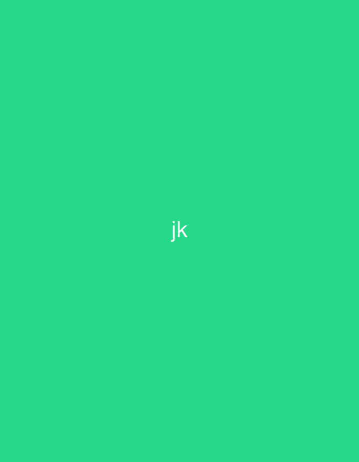 The image displays a uniform field of solid green color, specifically a shade between emerald and medium sea green. Centrally positioned against this monochrome background are the two lowercase Latin alphabet characters "jk", rendered in plain white sans-serif text. There are no identifiable geographical features, architectural elements, objects, or human subjects present within the frame that would indicate a physical location. Consequently, the image provides no visual information to associate it with a specific setting in Casablanca, Morocco, or any other location. The scene is abstract, consisting solely of a digital or graphic rendering of color and text, without any discernible actions, interactions, or environmental context.