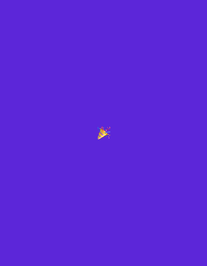 A single party popper emoji is centered on a vibrant purple background. The popper is yellow with red and blue stripes and is emitting confetti and streamers. The image is an illustration and does not depict any real-world location, including Moscow, Russia.