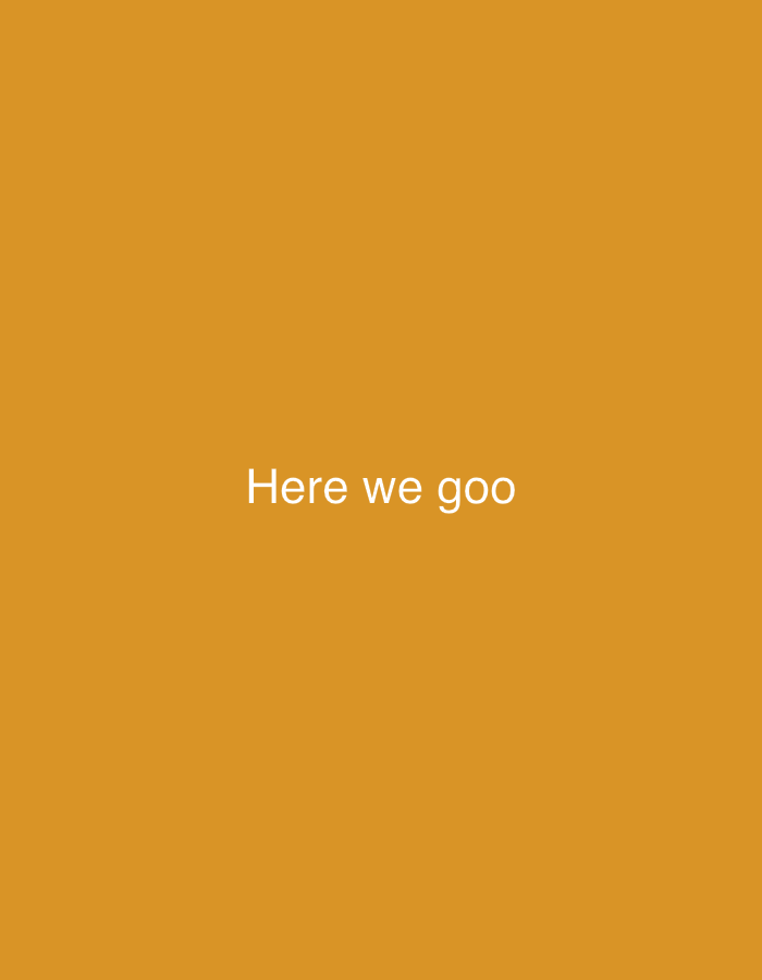 This image, originating from Sofia, Bulgaria, displays a solid, plain background in a warm, muted orange or amber hue. The scene is devoid of people, objects, or any specific setting elements, presenting a minimalist and abstract composition. No activity or event is depicted. There are no visible cues regarding the time of day, weather conditions, or specific geographical location within the image itself. Emotions are not overtly conveyed. The only prominent feature is white text, centrally aligned, which reads: "Here we goo".