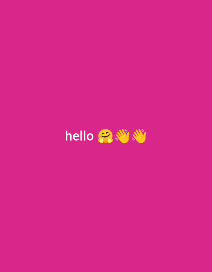 The image is a solid pink background with the word "hello" followed by a smiling face emoji and two clapping hands emojis. There are no indications of the city of Maiburiji, Nigeria, or any other location. There are no people, subjects, objects, actions, interactions, or environmental details present beyond the color pink and the text/emojis.