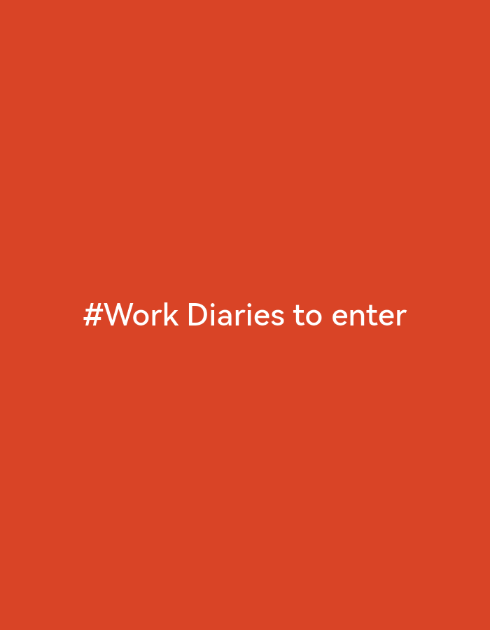 The image is a plain, vibrant orange background with white text centered on it. The text reads "#Work Diaries to enter". There are no people, objects, or any environmental context present in the image. The location in the city of Bialynichy, Belarus, is not depicted or relevant to the content of the image.