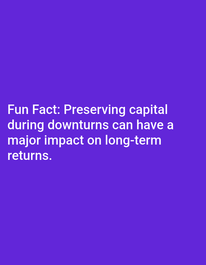 The image contains text on a purple background. The text reads: "Fun Fact: Preserving capital during downturns can have a major impact on long-term returns." There are no people, objects, or environmental details depicted in the image, and therefore no information about the city of Lagos, Nigeria can be inferred.