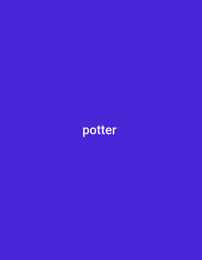 The image displays the word "potter" in white text centered against a vibrant royal purple background. The text is clear and easily readable. There are no other discernible subjects, objects, or scenes in the image. It is a minimalistic design, focusing solely on the typography. The background is a solid, uniform color, suggesting a digital or graphic design rather than a photograph of a physical location or event. The image is a static graphic and does not depict any activity or event. No location context from Tabari Jauro Manu, Nigeria is discernible from the visual elements.