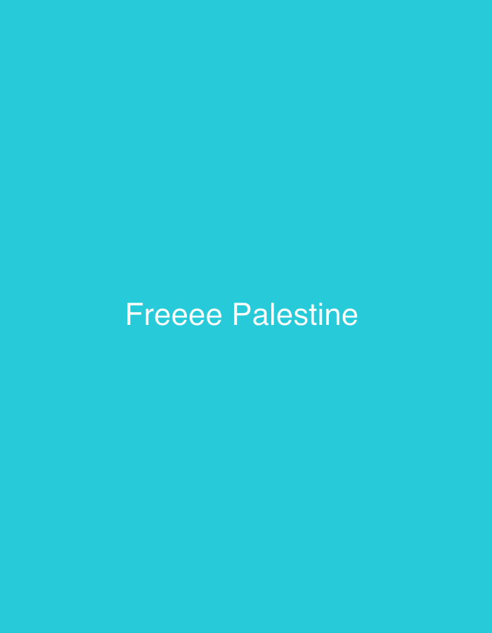 The image is a plain teal background with the white text "Freeee Palestine" centered on it. There is no indication of location in Islamabad, Pakistan.