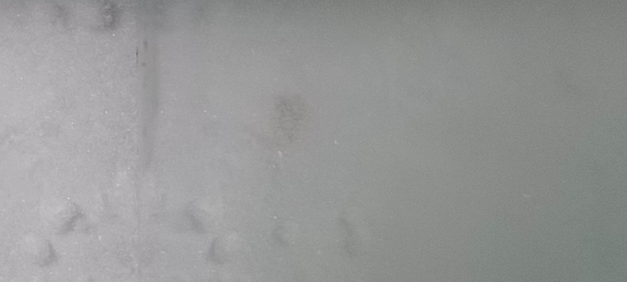 The image shows a close-up view of a surface covered in what appears to be snow or frost. There are several faint impressions on the surface, some of which resemble footprints, suggesting that someone or something may have walked across it. The lighting is dim, and the overall color palette is monochromatic, consisting of shades of gray and white. There are no discernible buildings, vehicles, or other specific landmarks that would indicate a precise location within Kryvyi Rih, Ukraine, but the texture suggests an outdoor environment exposed to winter conditions.