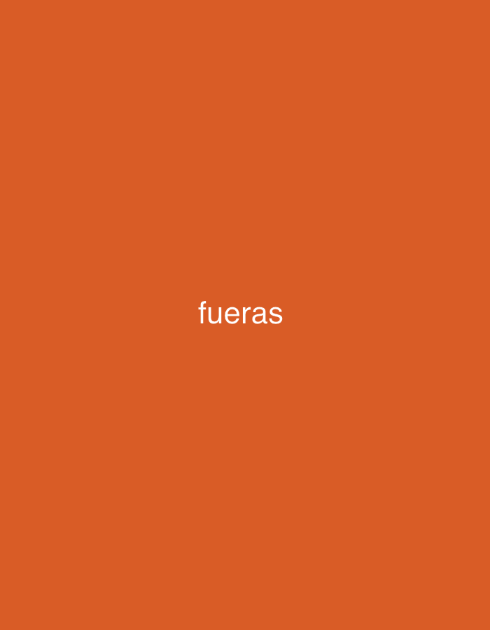 The image displays a minimalist composition featuring a solid, vibrant orange-red background. Centrally positioned on this background is the Spanish word "fueras," rendered in white, sans-serif typeface. No other subjects, objects, or activities are depicted. The background is a uniform color, suggesting a digital graphic rather than a photograph of a physical scene. There are no visual cues for time of day, weather, or specific location details within Santa Ana, Venezuela, as the image focuses solely on the textual element against the colored field. The text itself is the only prominent feature.