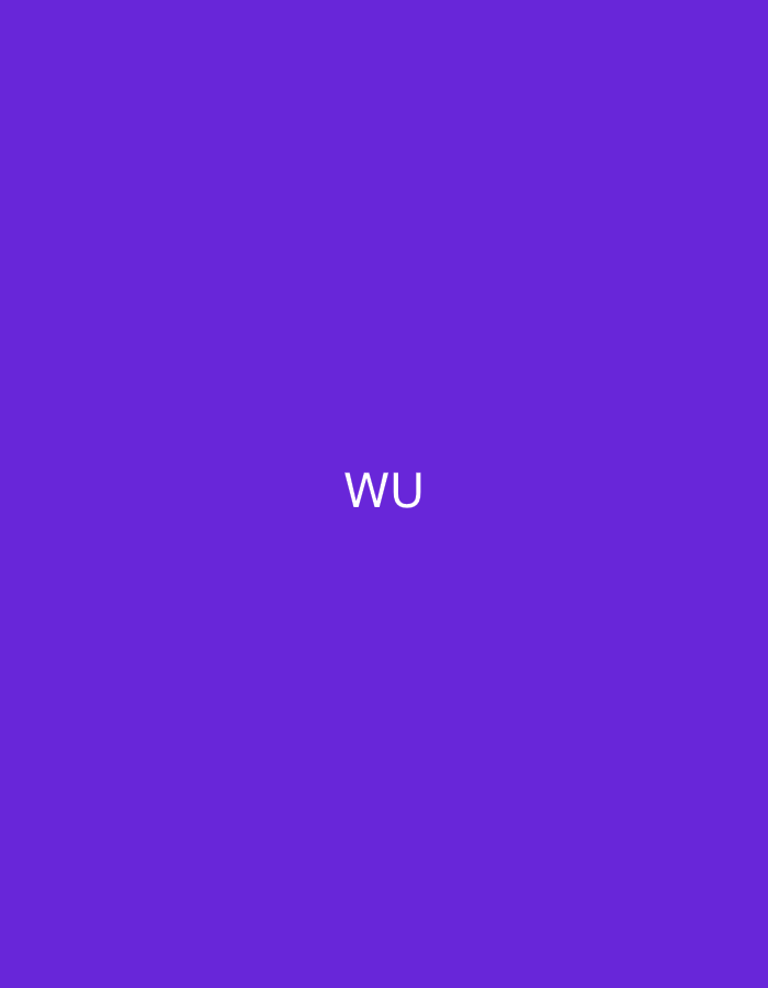 The image displays a uniform purple background centrally featuring the capital letters "WU" in a plain white sans-serif font. No individuals, additional objects, specific actions, interactions, or discernible environmental details are present within the visual frame. This image is situated in the city of Casablanca, Morocco.