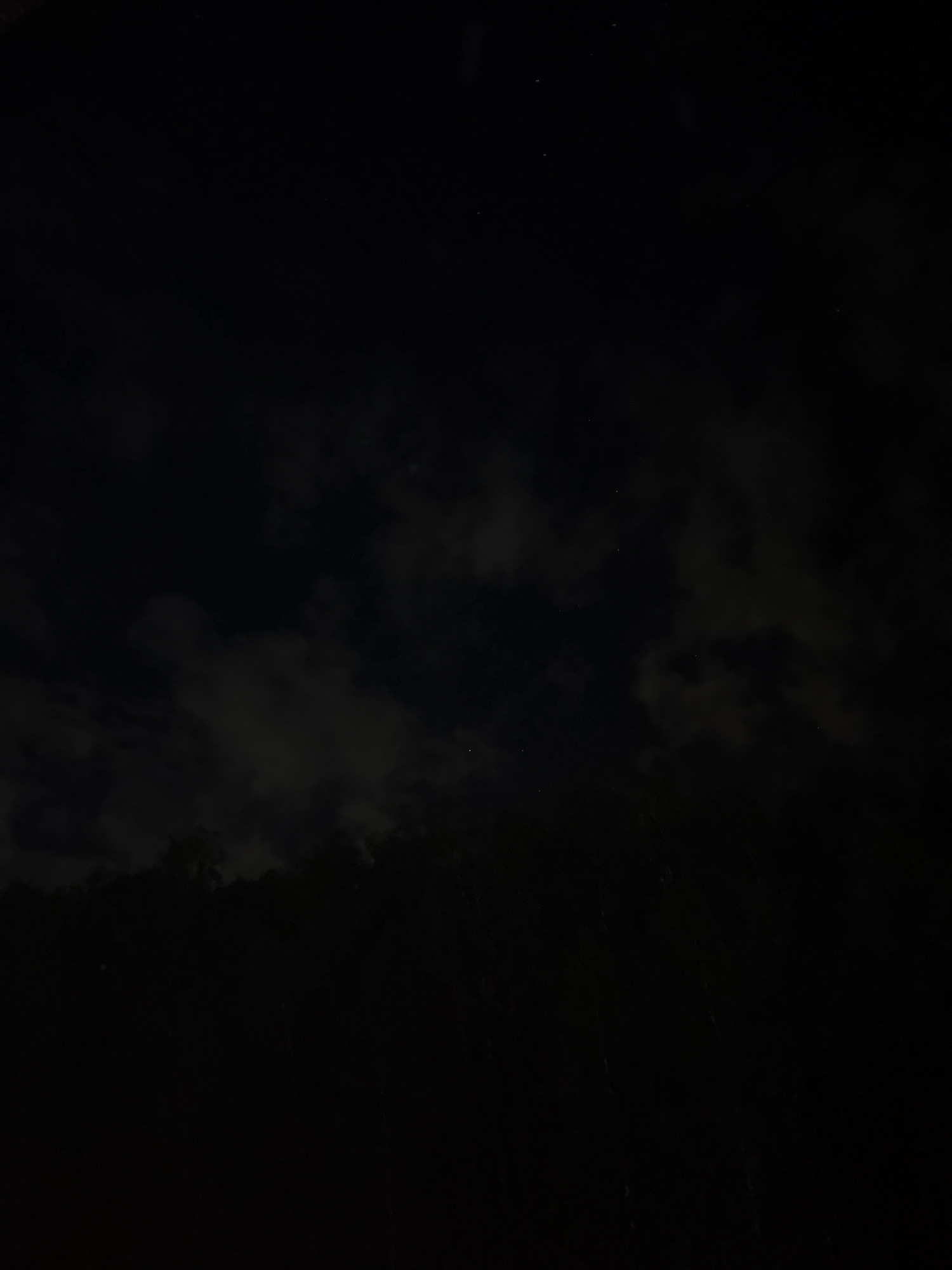The image depicts a dark, night sky with scattered clouds. The lower portion of the image shows a silhouette of trees, suggesting a natural or park-like setting. There are a few faint stars visible. The overall impression is one of a serene night, possibly in a rural or suburban area. The image does not contain any discernible landmarks or details that would allow for specific identification of the location within Stupino, Russia.