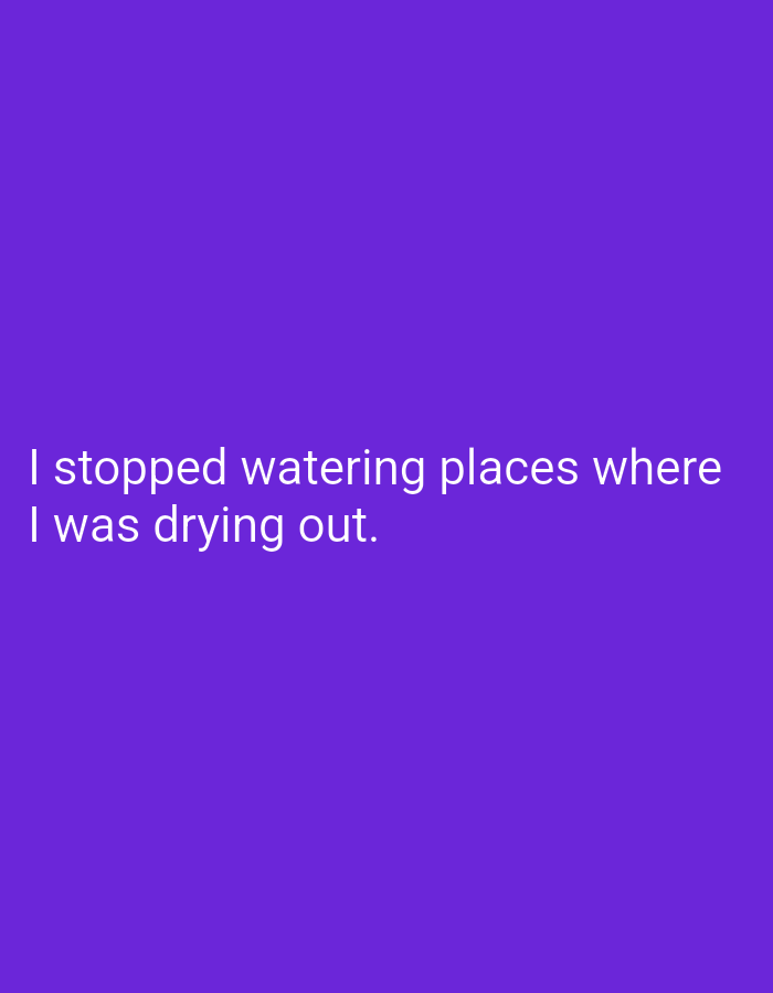The image contains white text on a purple background. The text reads: "I stopped watering places where I was drying out." There are no people, objects, or environmental details visible in the image, and therefore no information related to Dangari, Pakistan can be extracted.