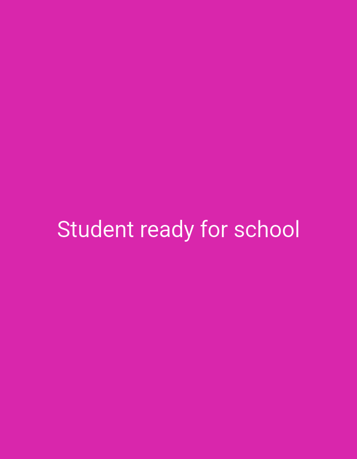 A white text overlay reads "Student ready for school" on a solid magenta background. There is no discernible city or environment visible in the image.
