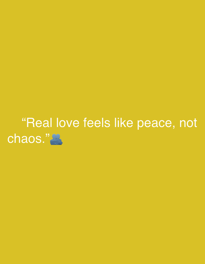 The image displays a digital graphic featuring white text and a blue emoji set against a solid, bright mustard yellow background. No people or specific objects other than the text and emoji are visible.
The central activity depicted is the presentation of a quote. The text reads: "Real love feels like peace, not chaos." Immediately following the quote is a blue emoji depicting two small, stylized hearts, one slightly overlapping the other.
Notable details include the clear, sans-serif font of the white text, which stands out against the vibrant yellow backdrop. The quote itself conveys a message about the nature of healthy romantic relationships, emphasizing tranquility and stability over turmoil. The blue hearts emoji further reinforces the theme of love and affection. The overall aesthetic is clean and straightforward, focusing solely on the message. The image's content suggests a reflective or inspirational sentiment, originating from Sofiivska Borshchahivka, Ukraine.