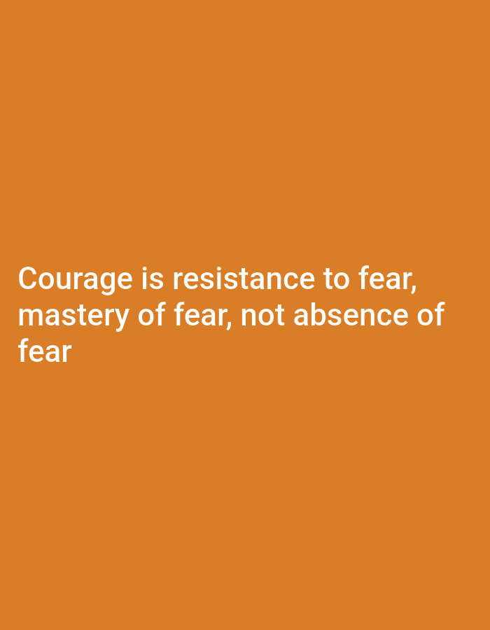 The image contains white text on an orange background. The text reads: "Courage is resistance to fear, mastery of fear, not absence of fear." There are no discernible people, subjects, objects, actions, interactions, or environmental features related to the city of Serti, Nigeria, or any other location.