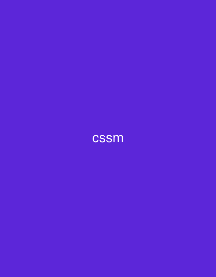 The image is a minimalist digital graphic displaying the lowercase text "cssm" in white, centered horizontally and slightly below the vertical midline against a solid purple background. This graphic serves as an identifier or representation for an entity abbreviated as "CSSM," which is located within the city of Casablanca, Morocco. Potential referents in Casablanca include the Centre Sportif Sidi Moumen or the Centre Social et Sportif Mohammed VI. The scene lacks any depictive elements of a physical environment, people, or specific objects beyond the textual content.