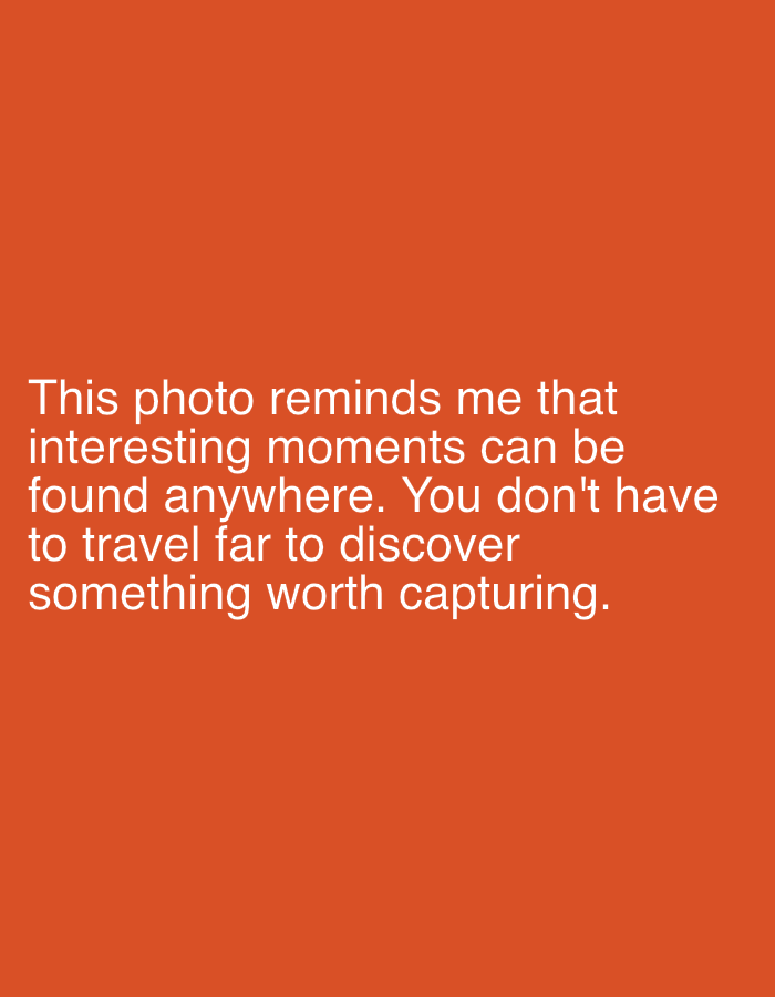The image contains white text on an orange background. The text reads: "This photo reminds me that interesting moments can be found anywhere. You don't have to travel far to discover something worth capturing." There is no information about the city of Lymanka, Ukraine, or any people, subjects, objects, or actions depicted in the image.