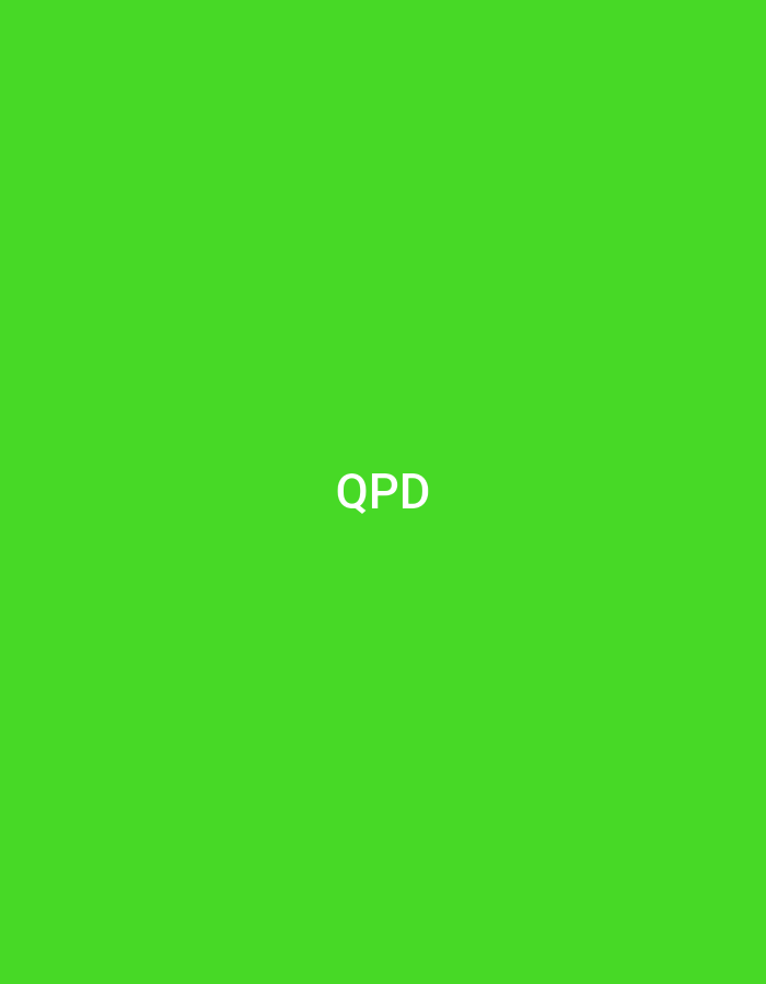 The image presents three white uppercase sans-serif letters, "QPD," against a solid, vibrant green background. The text is horizontally centered and positioned slightly below the vertical midpoint of the frame. No individuals, additional subjects, or objects are visible. No actions or interactions are depicted. The environment is an abstract digital canvas, providing no visual information or contextual clues to indicate a specific geographic location, including the city of Casablanca, Morocco.