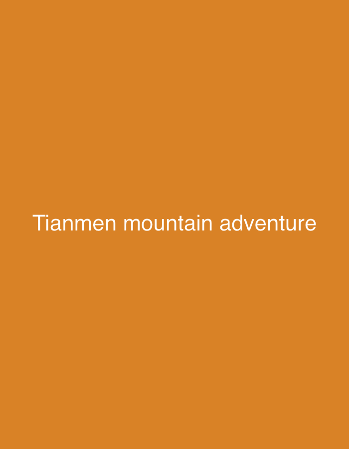 The image is a text-based graphic on a solid orange background, with the text "Tianmen mountain adventure" displayed in white, centered vertically and horizontally. The location in the city of Yongding District, China, is not visible from the image.