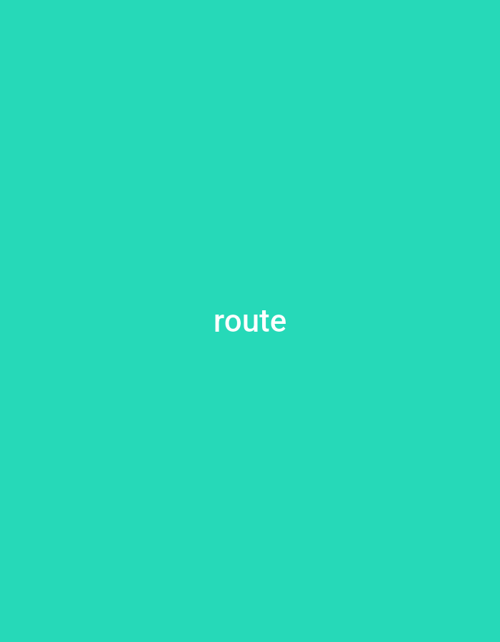 The image is a minimalist digital graphic with a solid, vibrant teal background. Centered within the frame is the word "route" written in plain white, sans-serif text. There are no other objects, people, or discernible elements in the image. The focus is solely on the word itself against the monochromatic backdrop. The lighting appears even and studio-like, with no shadows or indications of a specific time of day or weather conditions. The background's color suggests a modern, clean aesthetic, and the text is presented clearly and legibly. No specific location can be inferred from the visual information provided. The overall presentation is simple and direct, highlighting the single word.