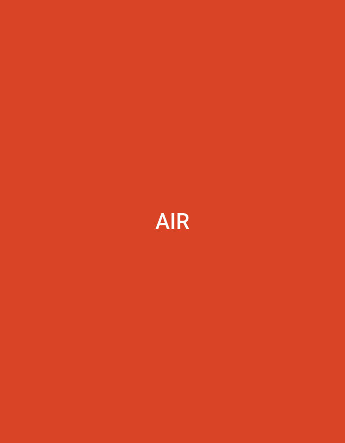 The image displays a solid, uniform background of a vibrant terracotta orange color. Centered both horizontally and vertically within this field is the word "AIR" rendered in white, uppercase, sans-serif typography. The composition is entirely graphic, devoid of any discernible people, subjects, objects, actions, interactions, or environmental features. The image does not depict a physical location, nor does it contain any visual elements that would indicate the city of Casablanca, Morocco, or any other specific geographical context.