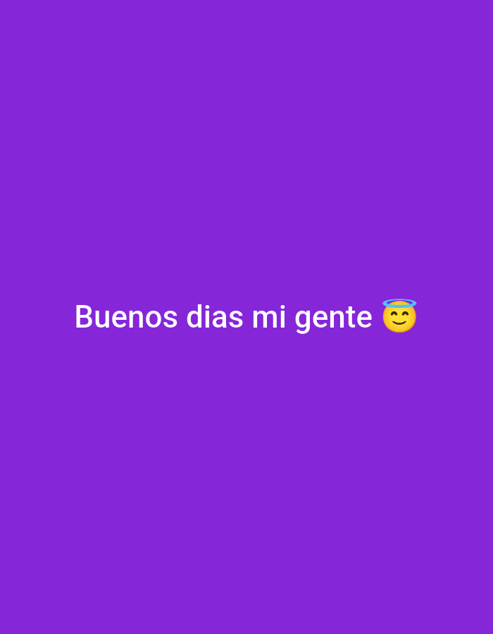 The image is a static graphic with the text "Buenos dias mi gente" in white, uppercase letters, centered horizontally. To the right of the text is a yellow emoji with a halo above its head. The background is a solid, vibrant purple. The image is not a photograph of a real-world location, and therefore does not depict the city of Santa Ana, Venezuela, or any specific city.