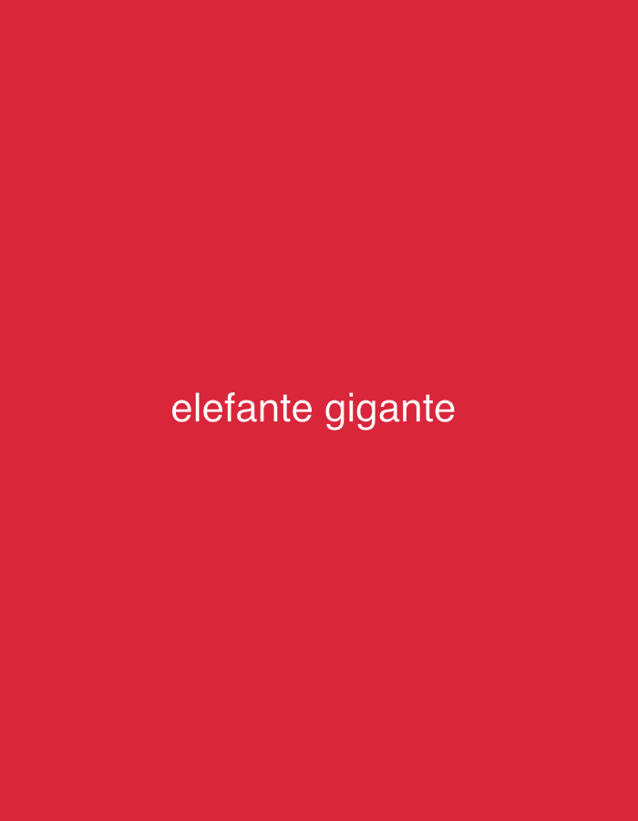 The image features a minimalist composition with a solid, vibrant red background. Centered horizontally and vertically on this red field is the phrase "elefante gigante" presented in clear, white, sans-serif capital letters. No other subjects, objects, or elements are visible within the frame. There is no discernible activity or event taking place. The image lacks any visual cues that would indicate time of day, weather conditions, or specific emotions. The location context provided is Santa Ana, Venezuela, although no visual details in the image directly confirm this geographical setting. The focus of the media file is entirely on the text against the monochromatic red.