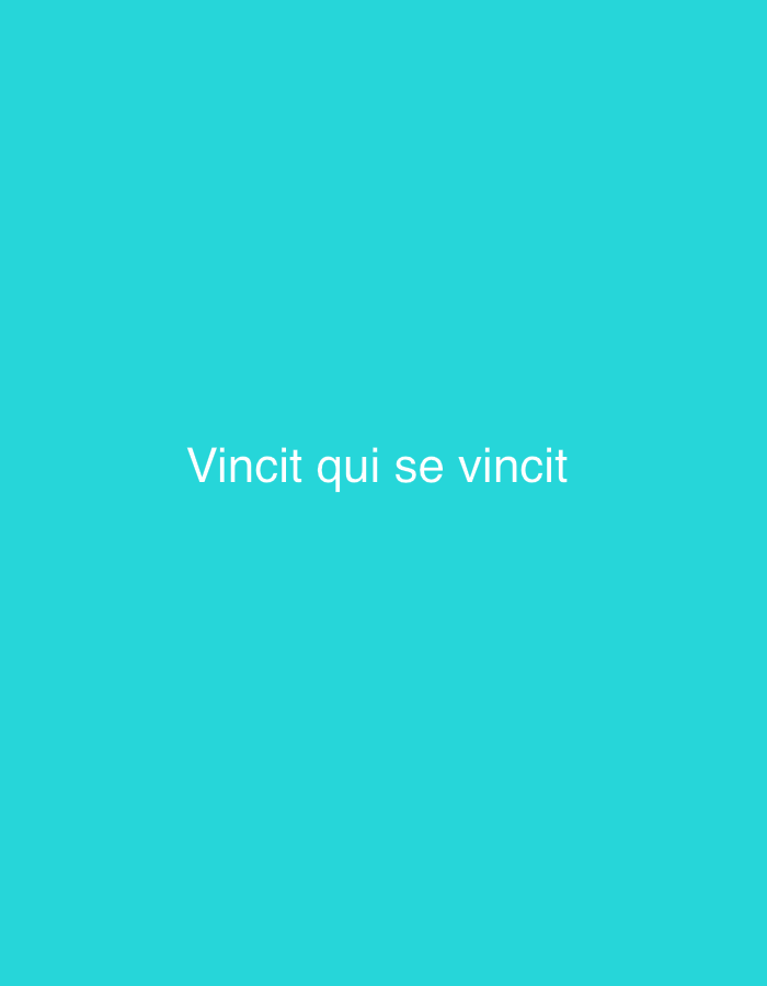 The image is a still from a video. It shows white text on a turquoise background. The text reads "Vincit qui se vincit". This text does not contain any information about the city of Vilnius, Lithuania.