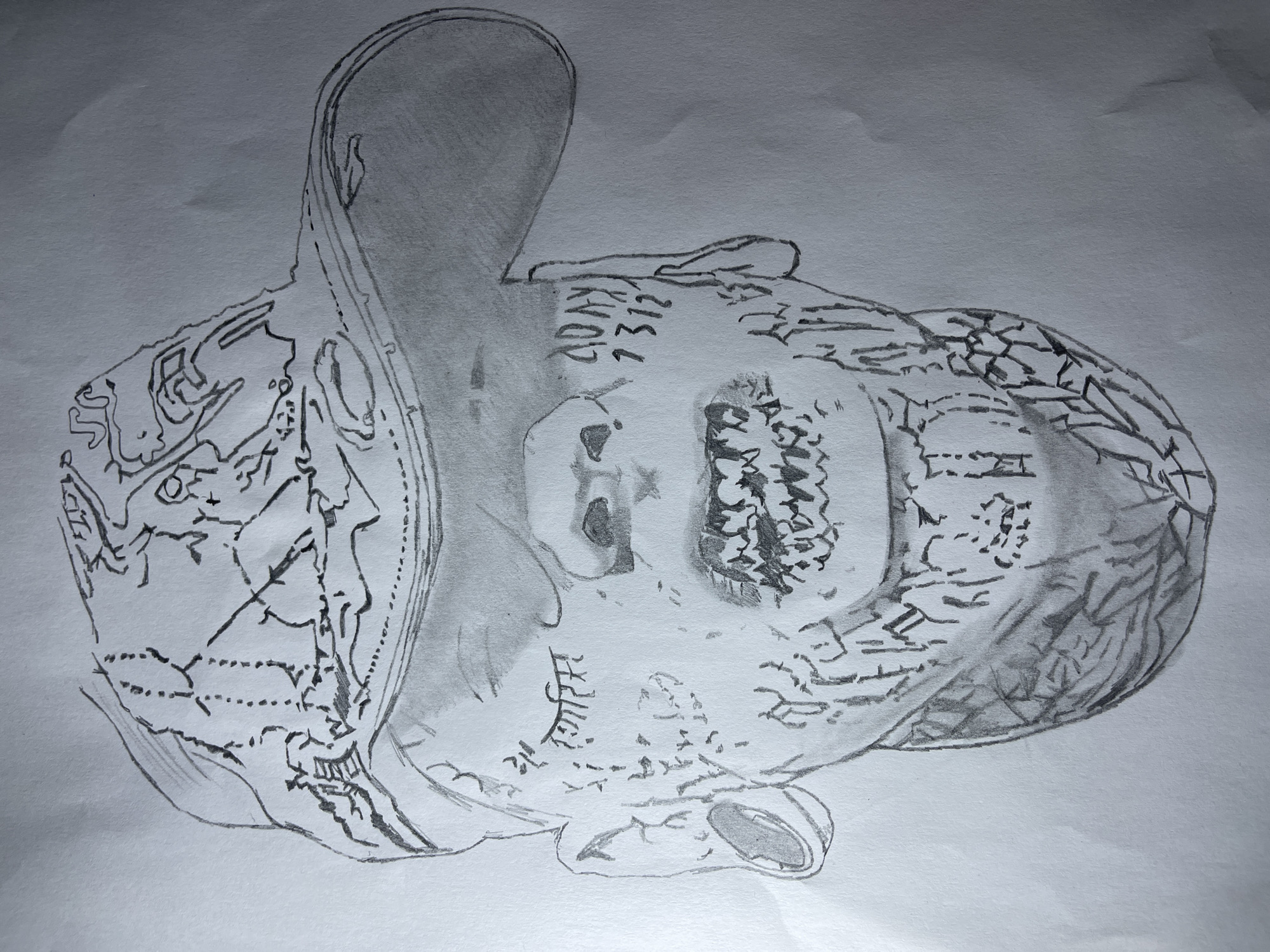 The image is a pencil drawing of a human skull wearing a hooded garment. The skull is adorned with various markings and symbols. The style is reminiscent of illustrative art. The image does not explicitly depict a specific location in Jos, Nigeria.