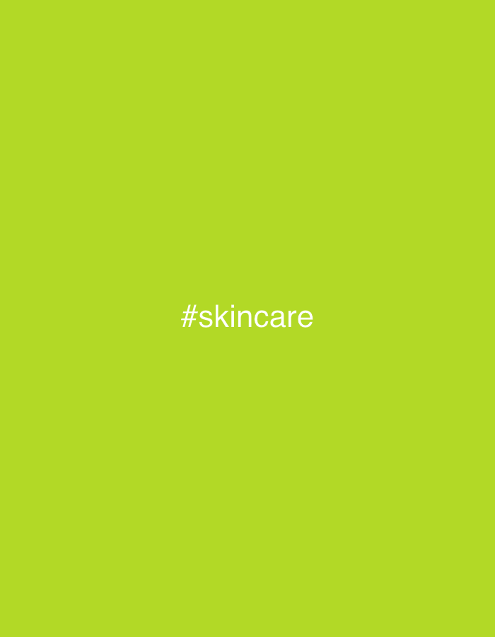The image is a solid, light-green background with the hashtag "#skincare" centered in white text. The location of the image is not specified, and there are no subjects, objects, actions, or interactions visible other than the text itself.