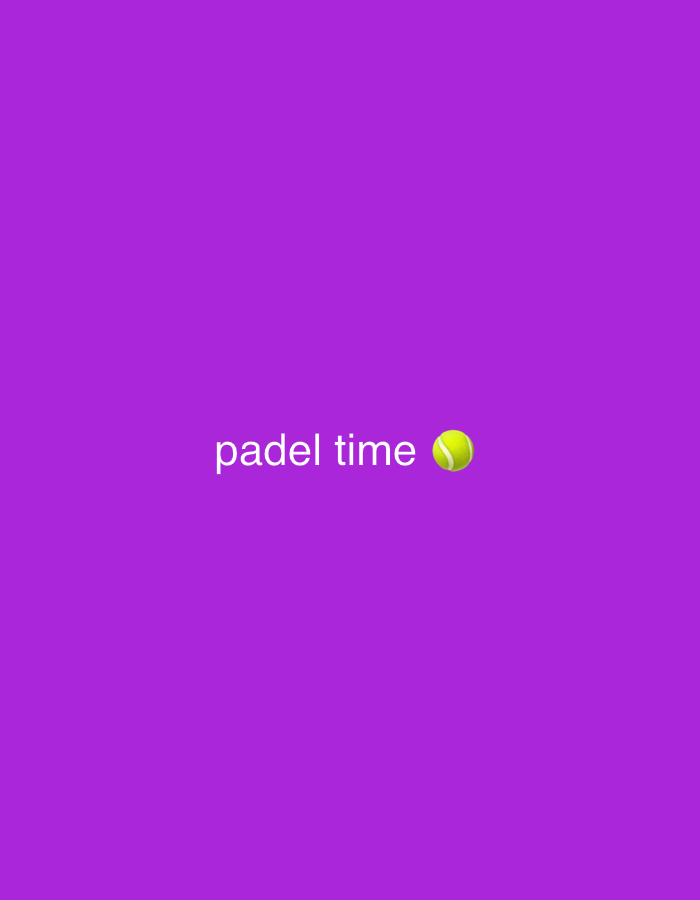 The image shows the words "padel time" with a tennis ball emoji next to it against a purple background. There is no indication of the location being Chaikovsky, Russia, or any people, subjects, objects, or actions visible other than the text and emoji.