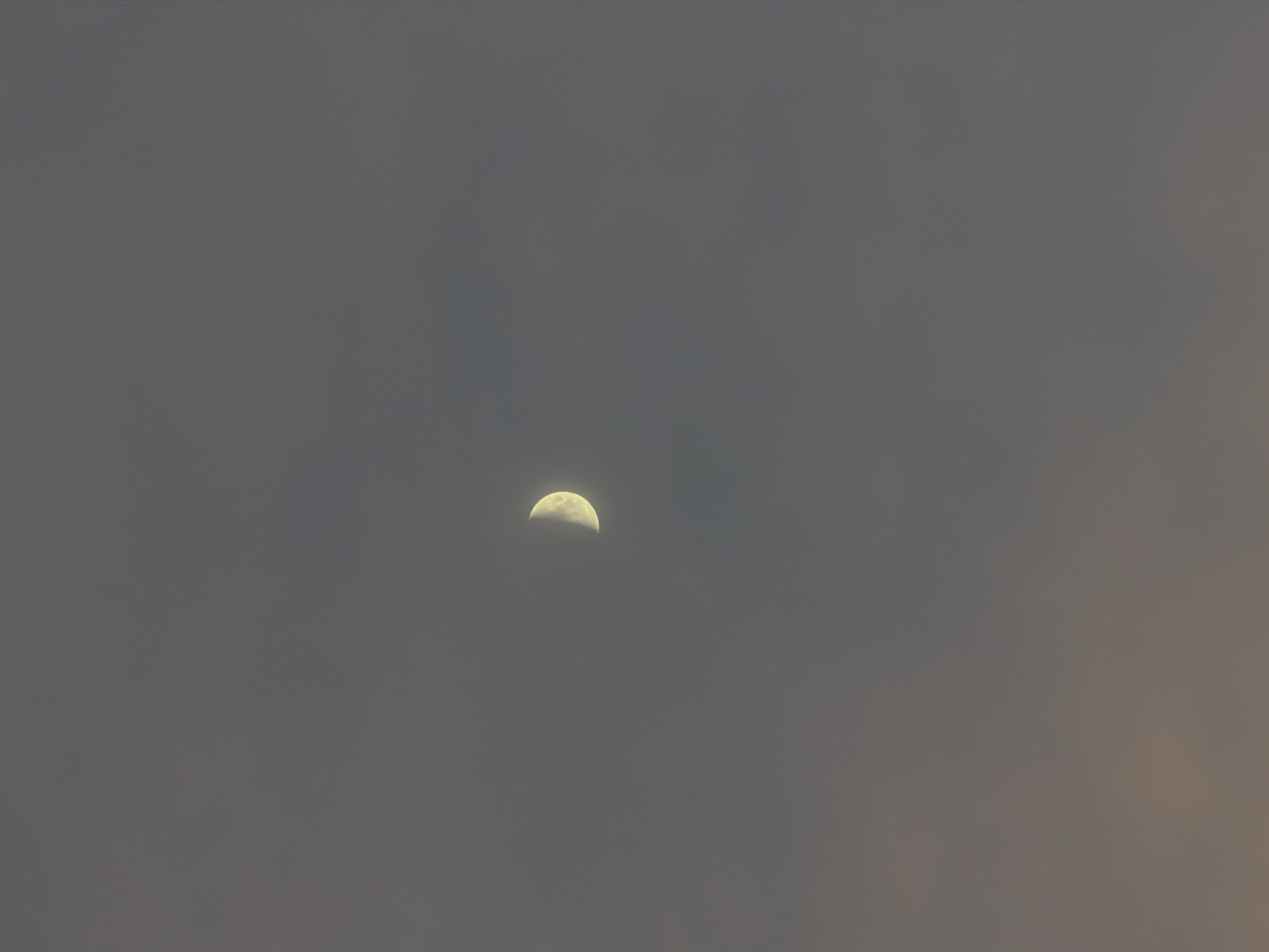 A half-moon is visible in a grey sky. The location is Rossiyskiy, Russia.