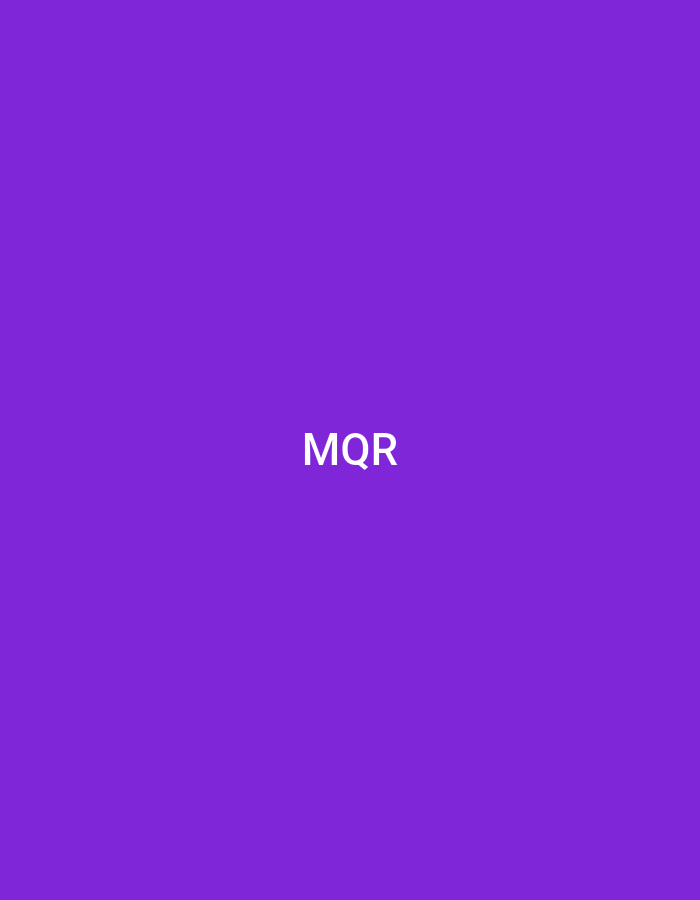 The image displays a uniform, solid purple background. Centered on this background are the white uppercase letters "MQR" in a sans-serif font. No other subjects, objects, or actions are depicted. The visual content of the image provides no discernible information regarding a specific physical location, including any location within the city of Casablanca, Morocco.