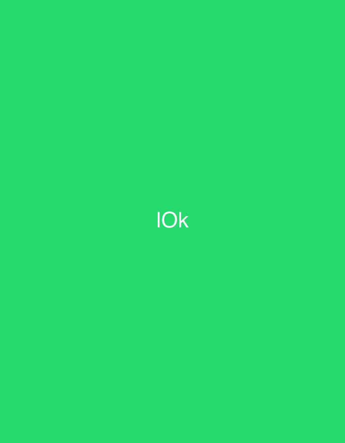 The image displays a vertically oriented rectangular frame filled with a uniform, vibrant green background. Centered horizontally and vertically within this green field is the white text "IOk," rendered in a bold, sans-serif typeface. The letter 'I' is uppercase, 'O' is uppercase, and 'k' is lowercase. No other subjects, objects, people, actions, interactions, or environmental details are discernible within the image. This image is associated with the city of Casablanca, Morocco.