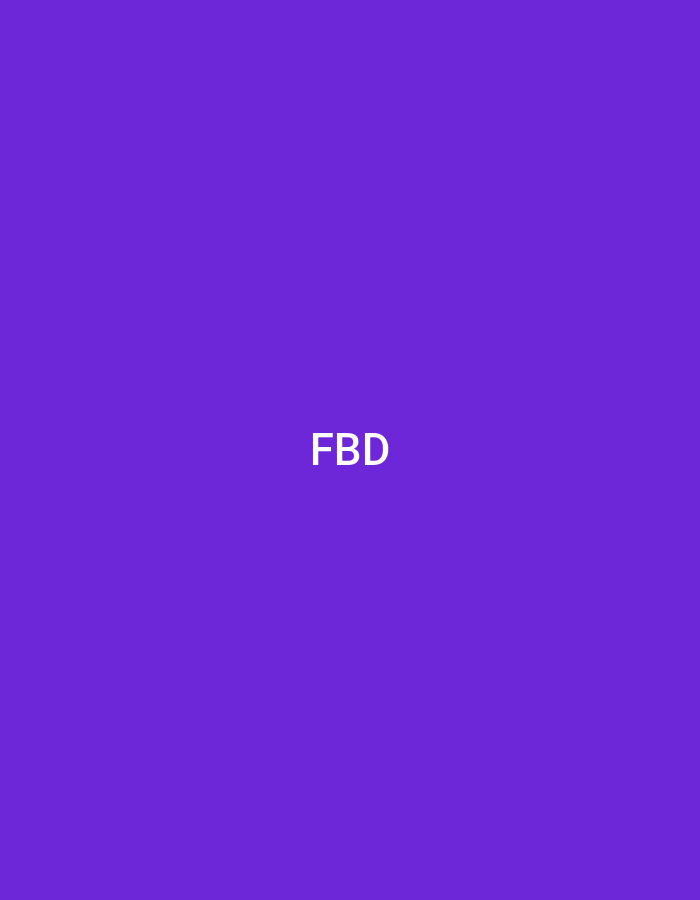 This graphic image features a solid, uniform deep purple background. Centrally positioned on this background are the capital letters 'FBD' rendered in white, sans-serif font. No other subjects, objects, actions, interactions, or environmental details are discernible within the visual frame. The specified location of this scene is Casablanca, Morocco.