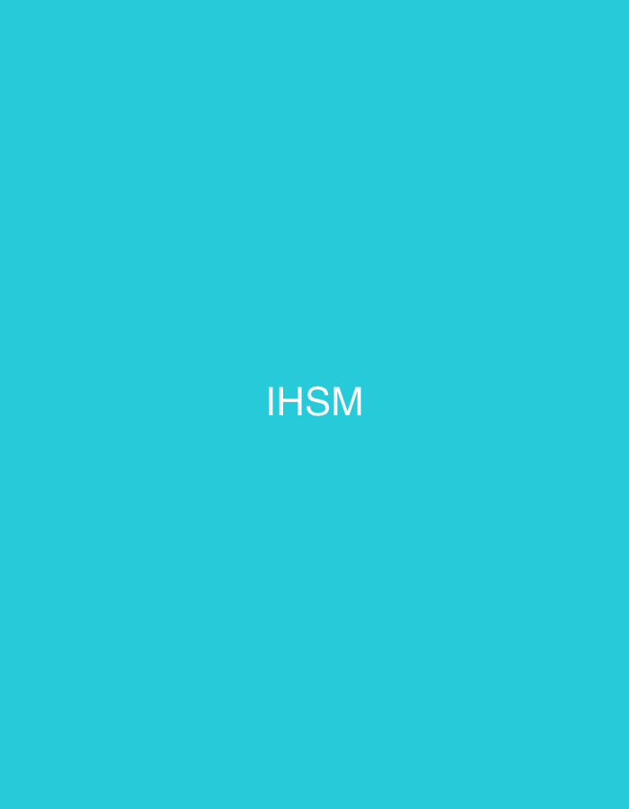 The image displays a solid teal background with the white uppercase acronym "IHSM" centrally positioned. There are no discernible people, objects, actions, interactions, or environmental features depicted within the image itself. The graphic is contextually associated with Casablanca, Morocco.