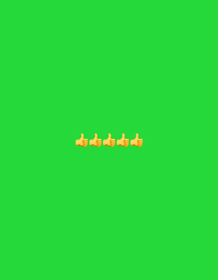 A green screen background features a horizontal line of five yellow thumbs-up emojis. The emojis are evenly spaced and centered vertically within the lower portion of the frame. There are no people, objects, or interactions present in the image, nor any identifiable features of the city of Gorzow, Poland. The image is a digital graphic with a solid color background.