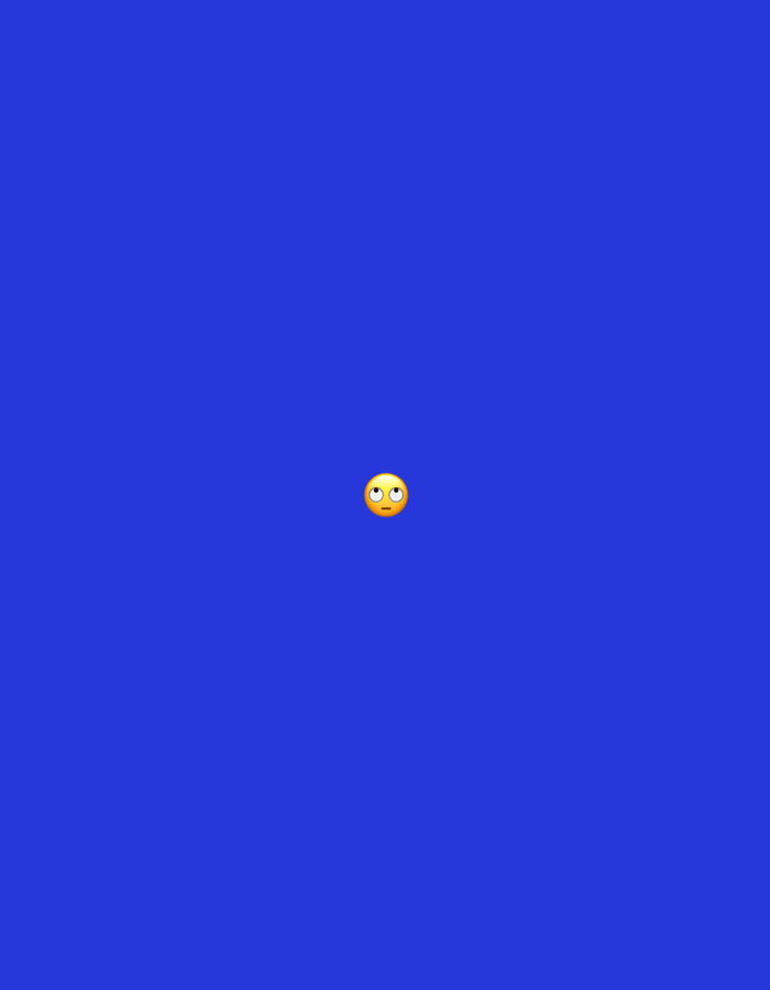 The image presents a uniform, solid royal blue background. Centrally located within this field is a single digital emoji, depicted as a yellow face with prominent upward-rolling eyes and a small, neutral mouth. No other objects, individuals, text, or environmental features are present. The visual content of the image offers no information to determine a specific geographical location, city, country, or any real-world setting, thus precluding any description related to Santa Ana, Venezuela.