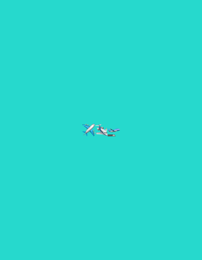 The image shows a plain turquoise background with three airplanes positioned in the center. The airplanes are cartoonish and blue and white. One airplane is on the left and is larger than the others. To the right of it are two smaller airplanes that appear to be flying in formation. There is no discernible location within the city of Binjai, Indonesia, as the image is a simple digital composition.