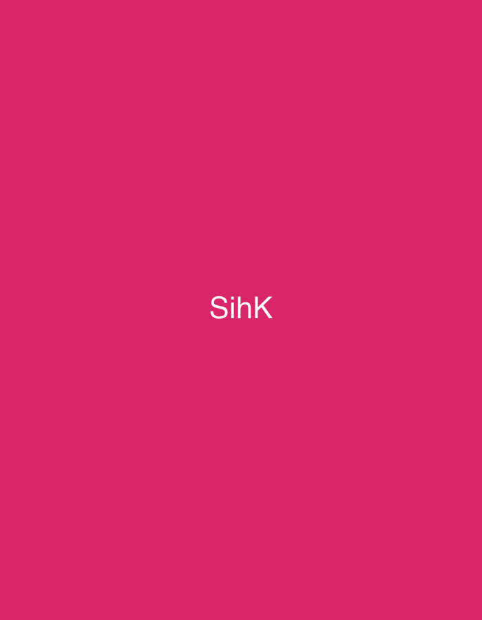The image displays the white text "SihK" centrally positioned against a solid fuchsia background. The text is rendered in a clear, sans-serif typeface. No other subjects, objects, people, actions, interactions, or specific environmental details are discernible within the visual content of the scene.