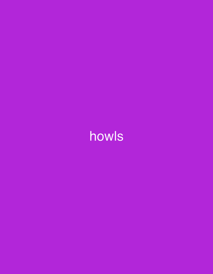 The image displays a plain, solid purple background. Centered horizontally and vertically on this background is the word "howls" rendered in white, lowercase, sans-serif text. No people, objects, actions, interactions, or specific environmental details are depicted. The image does not provide any visual information or context that indicates a location in the city of Casablanca, Morocco, or any other geographical place.