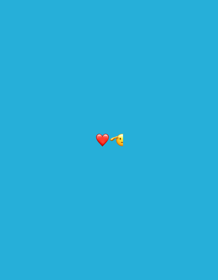A blue background contains a red heart emoji and a pointing right hand emoji in the center. No location information is discernible.