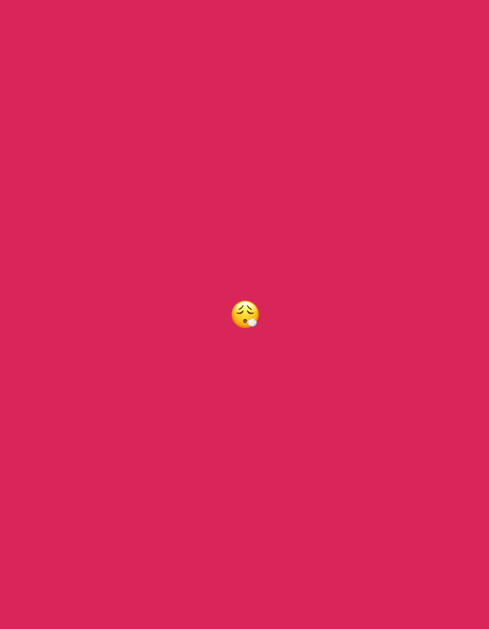 A single "face exhaling" emoji is centered on a solid pink background.