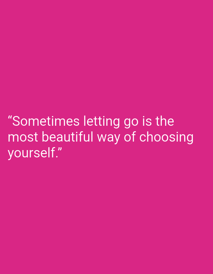 The image contains white text on a solid pink background. The text reads: "Sometimes letting go is the most beautiful way of choosing yourself." There is no indication of the city of Magelang, Indonesia, or any specific location within it. The image is a close-up of text and does not contain any discernible elements of an urban environment.
