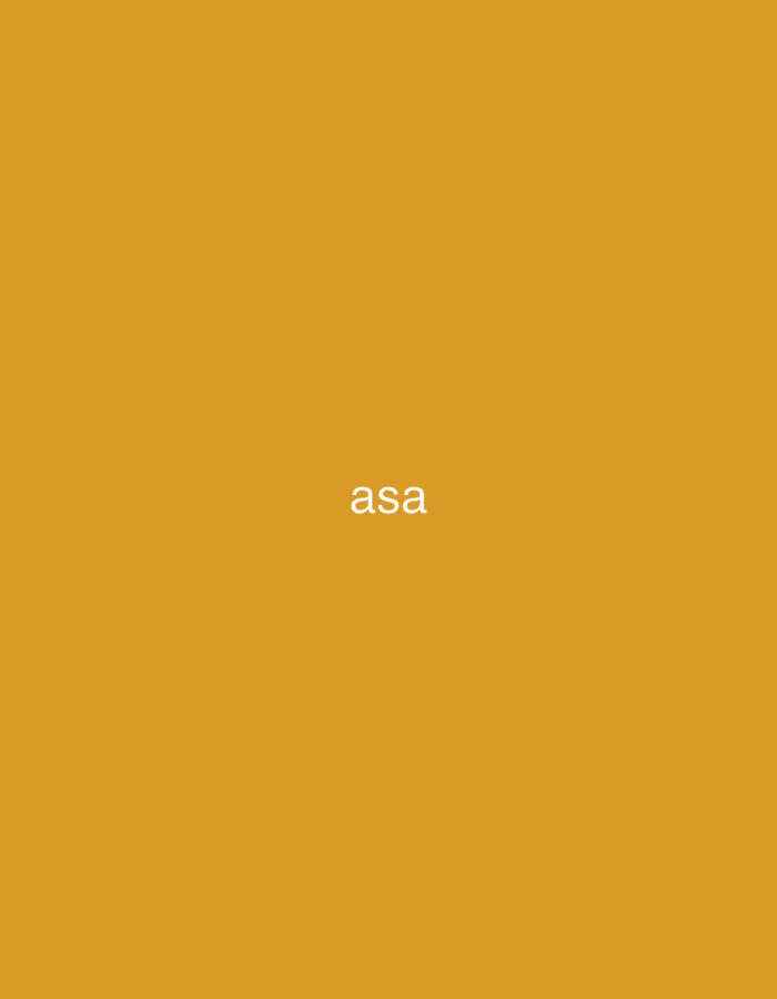 The image features a solid, untextured background in a shade of mustard yellow or golden orange. Centered on this background, the three lowercase letters "asa" are displayed in white font. There are no other visible subjects, objects, or figures, nor any discernible activity taking place. The image provides no visual cues for a specific time of day, weather, or location, including the given context of Vagharshapat, Armenia. The overall impression is one of stark simplicity, focusing solely on the "asa" text against the colored backdrop.
