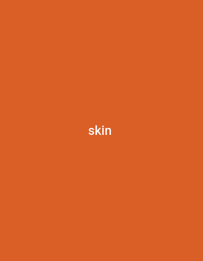 The image is a minimalist graphic with an orange background. The word "skin" is written in white, sans-serif text in the center of the image. There are no discernible subjects, activities, or notable details related to a specific scene, time of day, weather, location, or emotions. The only visible element is the text "skin". The provided location context "Tabari Jauro Manu, Nigeria" does not appear to be relevant to the visual content of the image.
