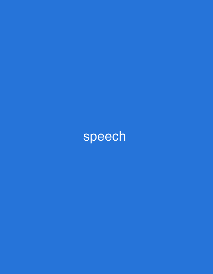 The image shows the word "speech" centered on a solid blue background. There are no people, objects, actions, or interactions visible. The location in the city of Jauro Yinu, Nigeria, is not discernible from the provided image.